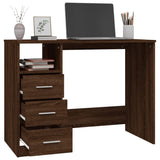 Desk with Drawers Brown Oak 102x50x76 cm Engineered Wood - 45-Degree Angle