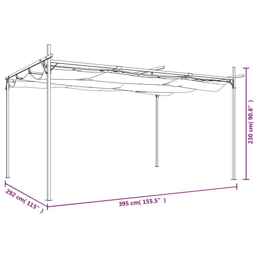 Pergola with Retractable Roof Taupe 395x292x230 cm