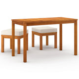 3 Piece Garden Dining Set with Cushions Solid Wood Acacia - Front View