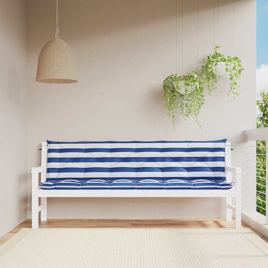 Garden Bench Cushions 2pcs Blue&White Stripe 200x50x7cm Fabric