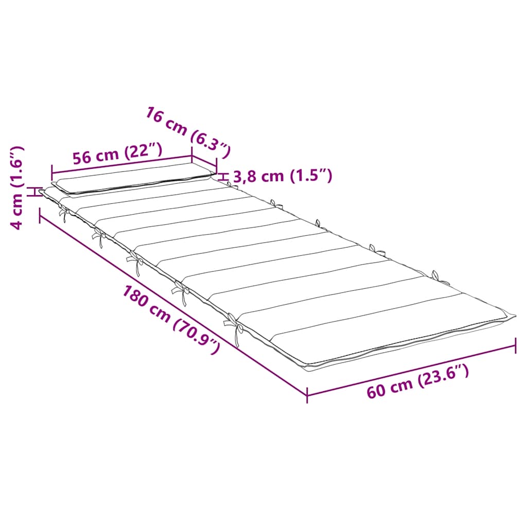 Sun Lounger Cushion Grey 180x60x4 cm Oxford Fabric