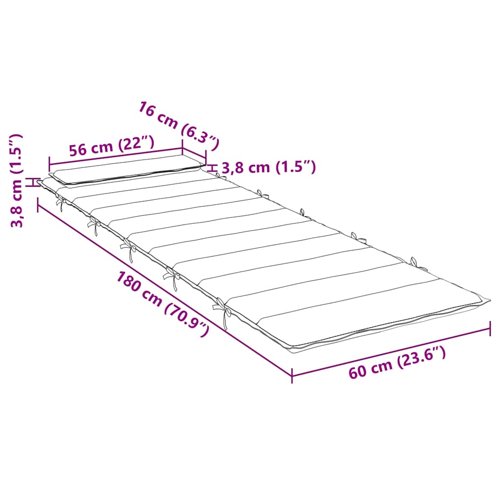 Sun Lounger Cushion Cream 180x60x4 cm Oxford Fabric