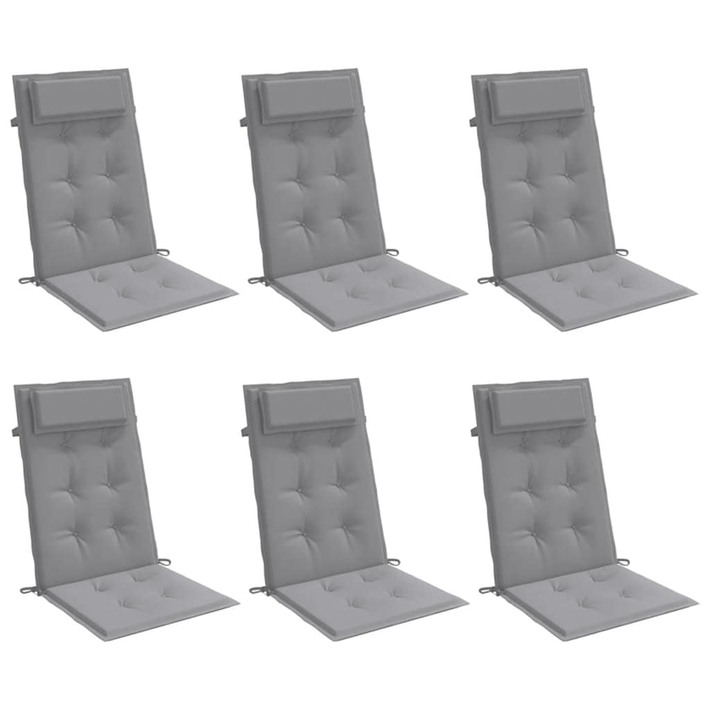 Highback Chair Cushions 6 pcs Grey Oxford Fabric