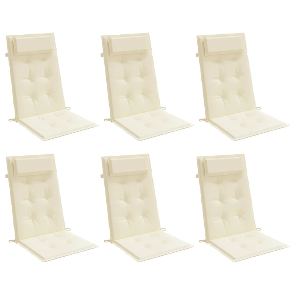 Highback Chair Cushions 6 pcs Cream Oxford Fabric