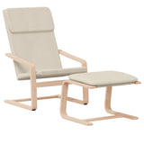 Relaxing Chair with Footstool Cream Fabric - Side View