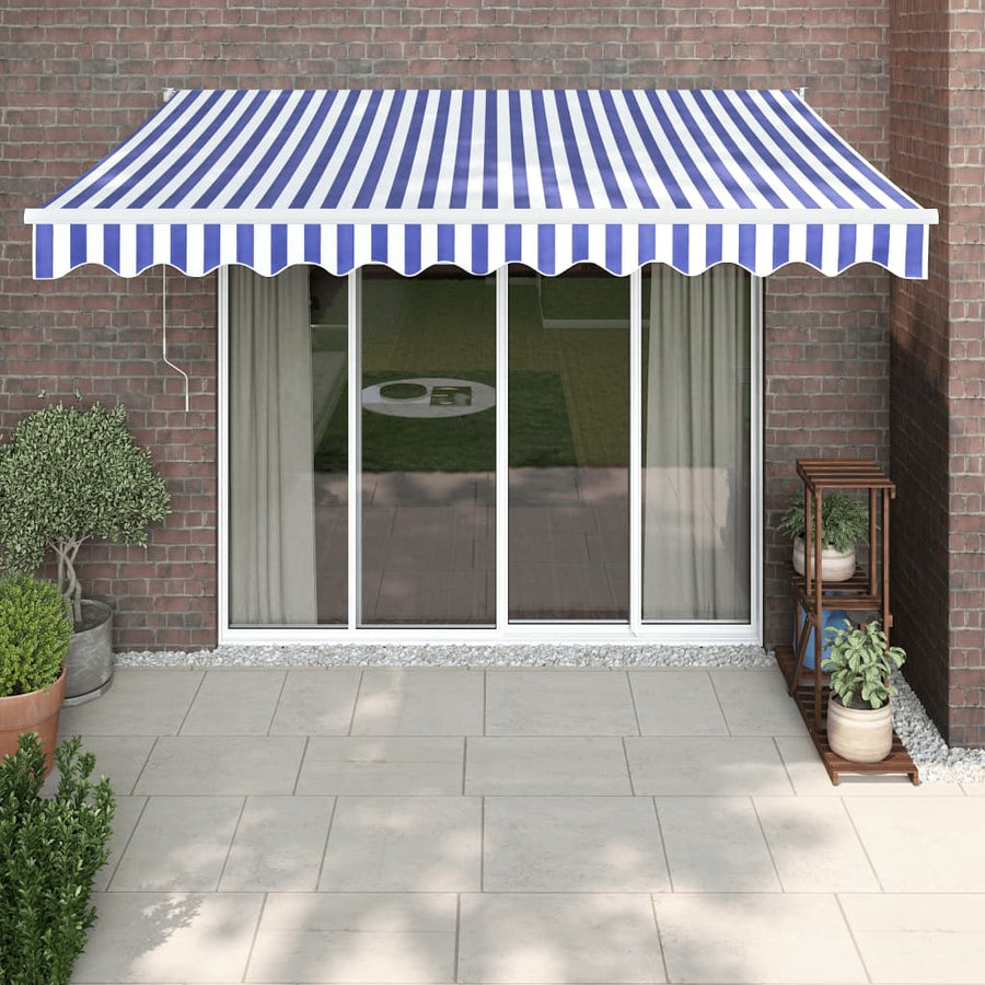 Retractable Awning Blue and White 3.5x2.5m Fabric and Aluminium