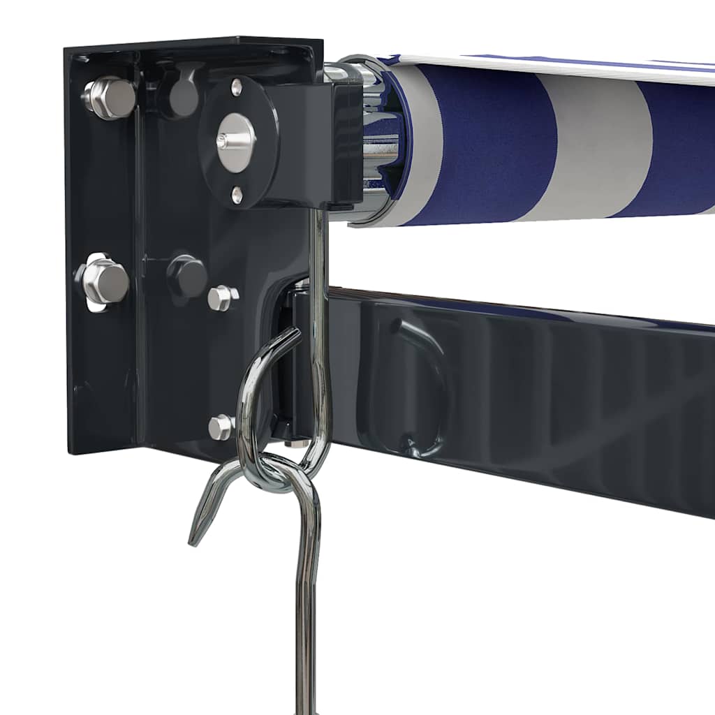 Retractable Awning Blue and White 3x2.5 m Fabric and Aluminium