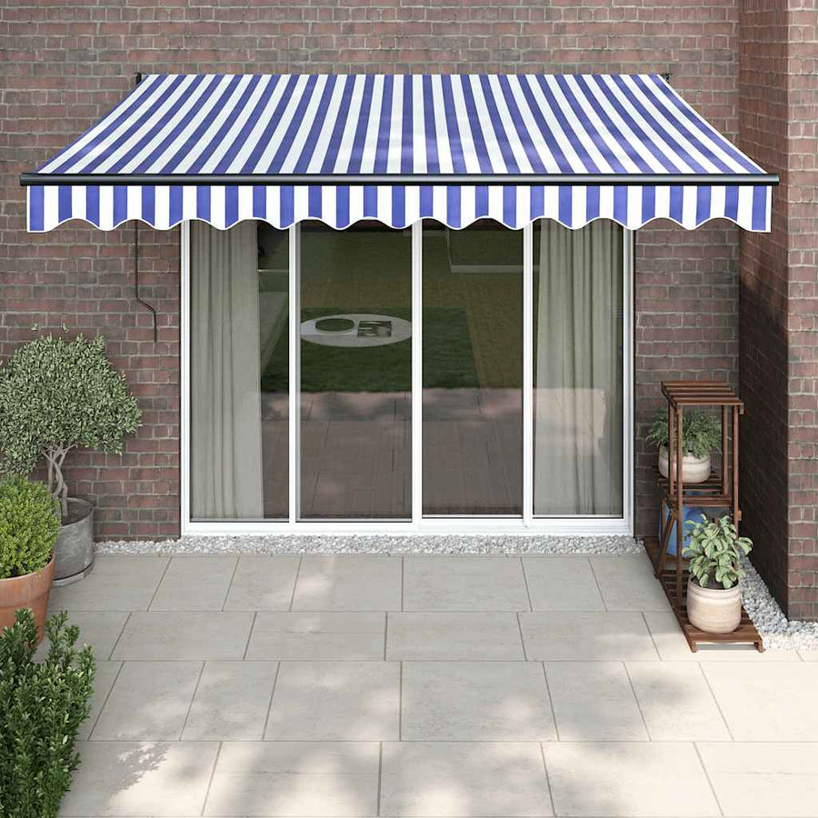 Retractable Awning Blue and White 3x2.5 m Fabric and Aluminium