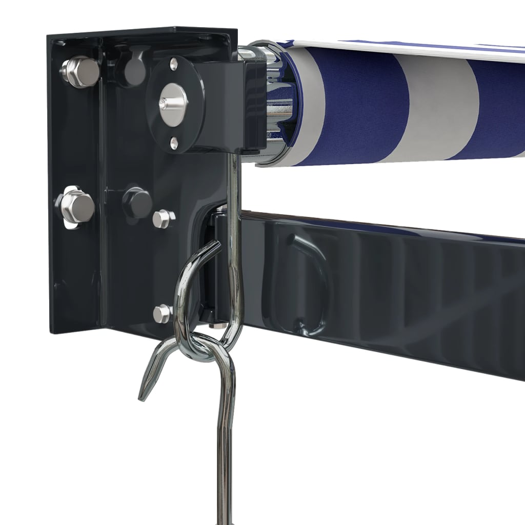 Retractable Awning Blue and White 3.5x2.5 m Fabric and Aluminium