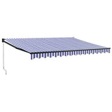 Retractable Awning Blue and White 4x3 m Fabric and Aluminium - Front View