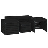 4 Piece Garden Box Set Black Solid Wood Pine - Front View