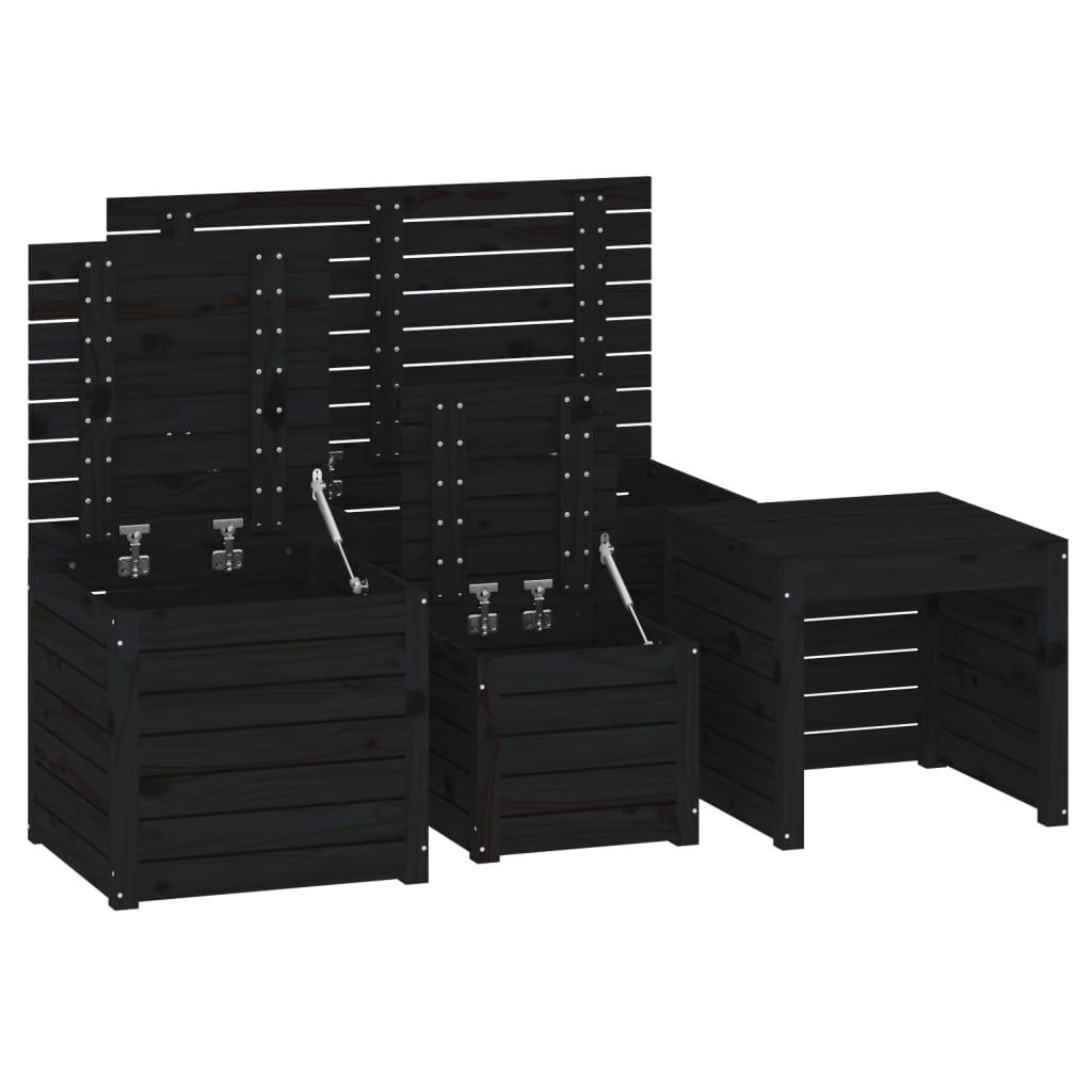 4 Piece Garden Box Set Black Solid Wood Pine