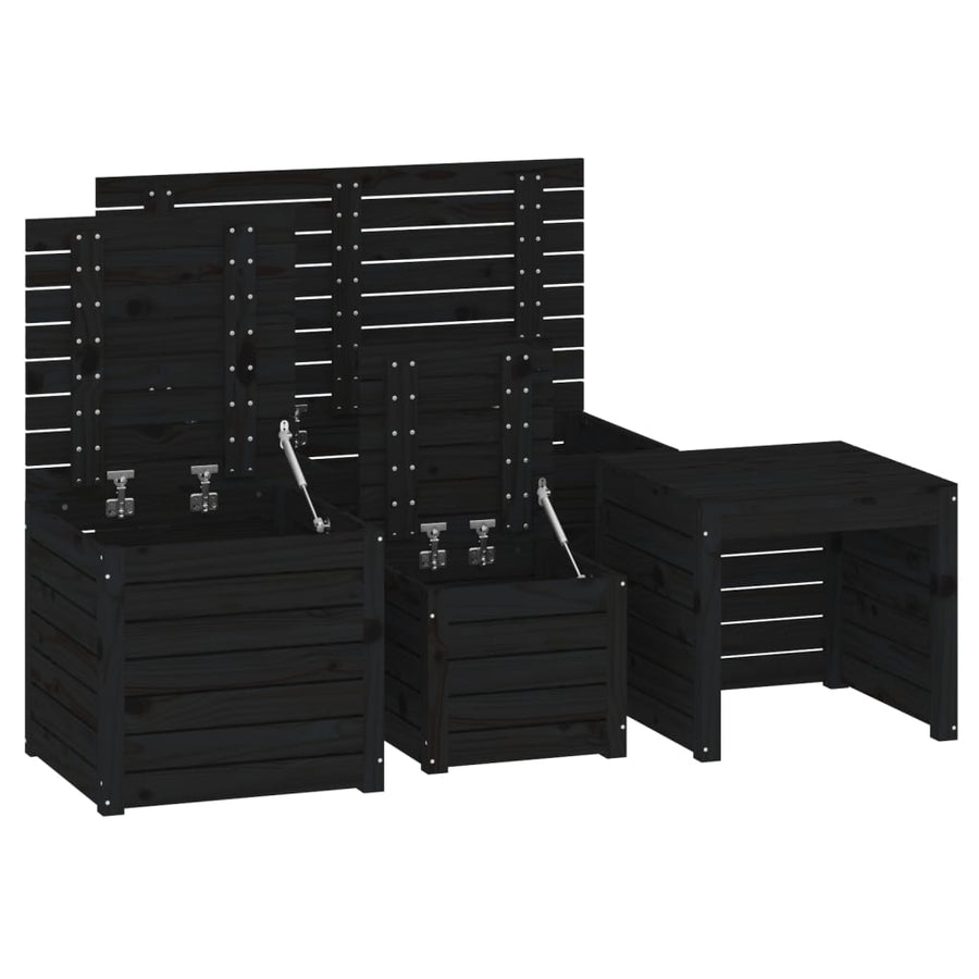 4 Piece Garden Box Set Black Solid Wood Pine