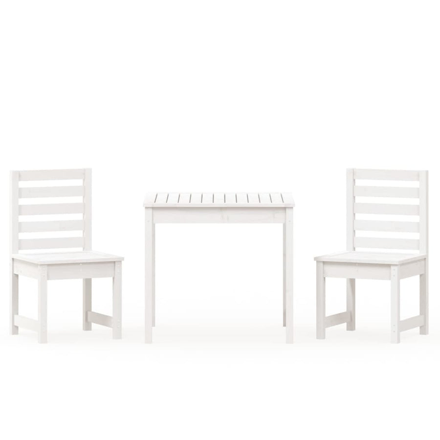 3 Piece Garden Bistro Set White Solid Wood Pine