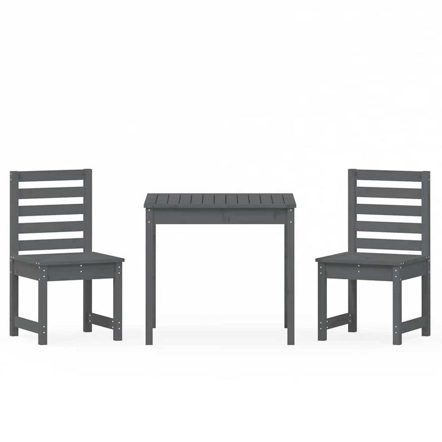 3 Piece Garden Bistro Set Grey Solid Wood Pine