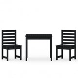 3 Piece Garden Bistro Set Black Solid Wood Pine - Front View