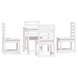 5 Piece Garden Dining Set White Solid Wood Pine - Front View