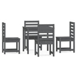5 Piece Garden Dining Set Grey Solid Wood Pine - Front View