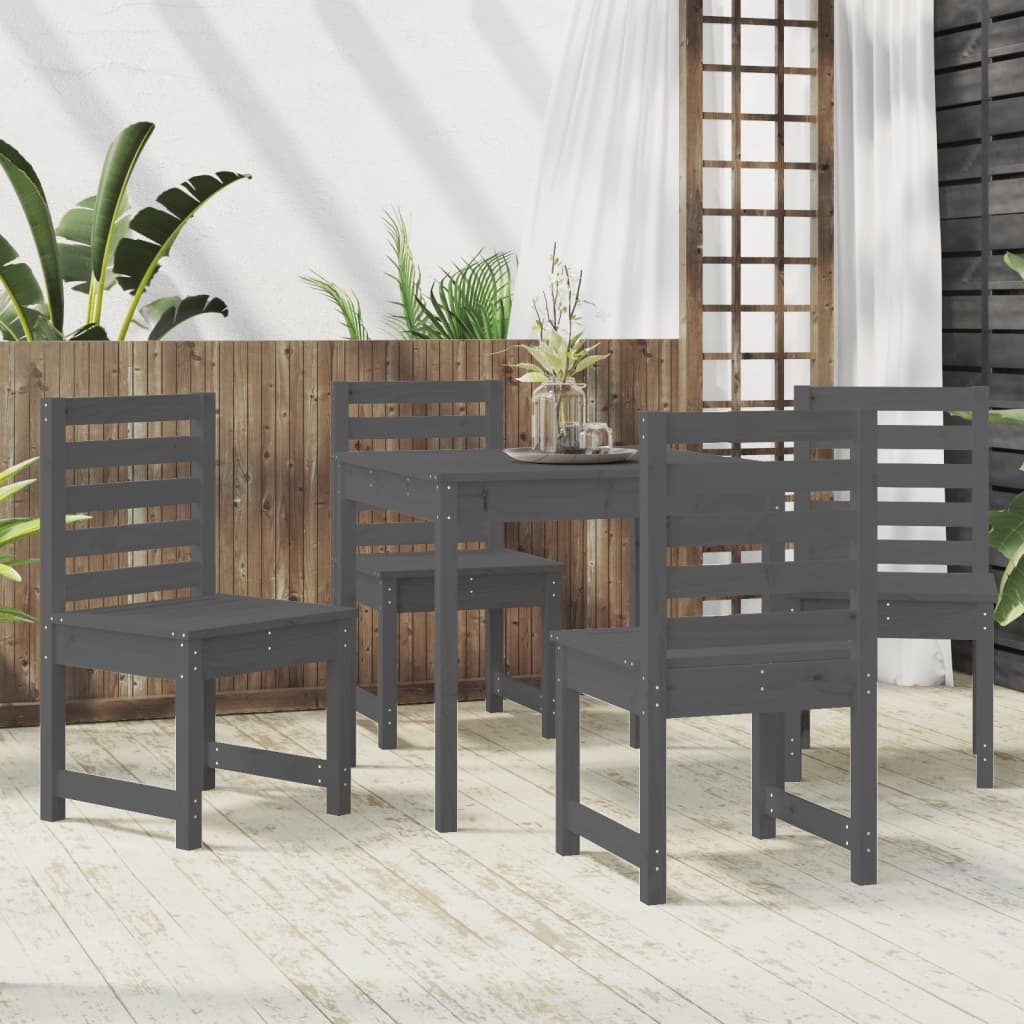 5 Piece Garden Dining Set Grey Solid Wood Pine
