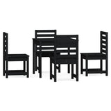 5 Piece Garden Dining Set Black Solid Wood Pine - Front View