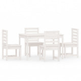 5 Piece Garden Dining Set White Solid Wood Pine - Front View