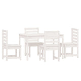 5 Piece Garden Dining Set White Solid Wood Pine - 45-Degree Angle