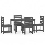 5 Piece Garden Dining Set Grey Solid Wood Pine - Front View