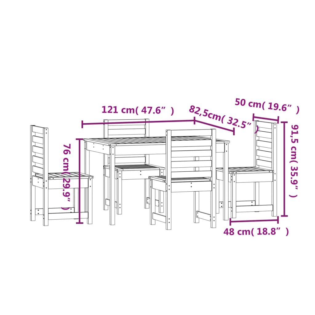 5 Piece Garden Dining Set Grey Solid Wood Pine
