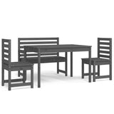 4 Piece Garden Dining Set Grey Solid Wood Pine - Front View