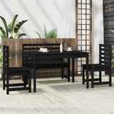 4 Piece Garden Dining Set Black Solid Wood Pine - Side View