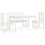 4 Piece Garden Dining Set White Solid Wood Pine - Front View