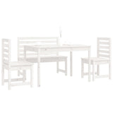 4 Piece Garden Dining Set White Solid Wood Pine