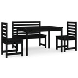 4 Piece Garden Dining Set Black Solid Wood Pine - Front View