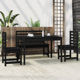 4 Piece Garden Dining Set Black Solid Wood Pine - Side View