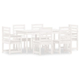 7 Piece Garden Dining Set White Solid Wood Pine