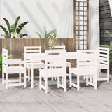 7 Piece Garden Dining Set White Solid Wood Pine - Side View