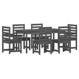 7 Piece Garden Dining Set Grey Solid Wood Pine - 45-Degree Angle