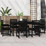 7 Piece Garden Dining Set Black Solid Wood Pine - Side View