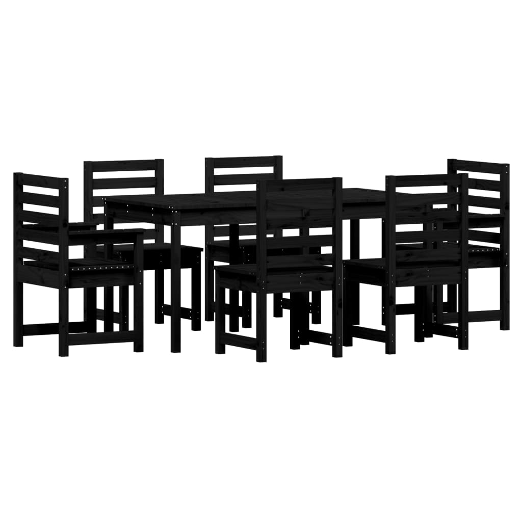 7 Piece Garden Dining Set Black Solid Wood Pine