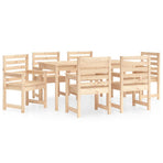 7 Piece Garden Dining Set Solid Wood Pine