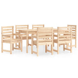 7 Piece Garden Dining Set Solid Wood Pine - Front View
