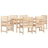 7 Piece Garden Dining Set Solid Wood Pine - 45-Degree Angle