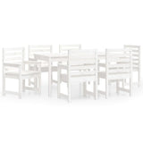 7 Piece Garden Dining Set White Solid Wood Pine - Front View