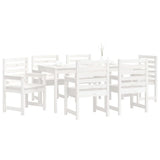 7 Piece Garden Dining Set White Solid Wood Pine - Top-Down View