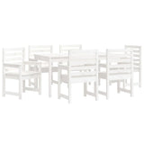 7 Piece Garden Dining Set White Solid Wood Pine