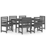 7 Piece Garden Dining Set Grey Solid Wood Pine - Front View