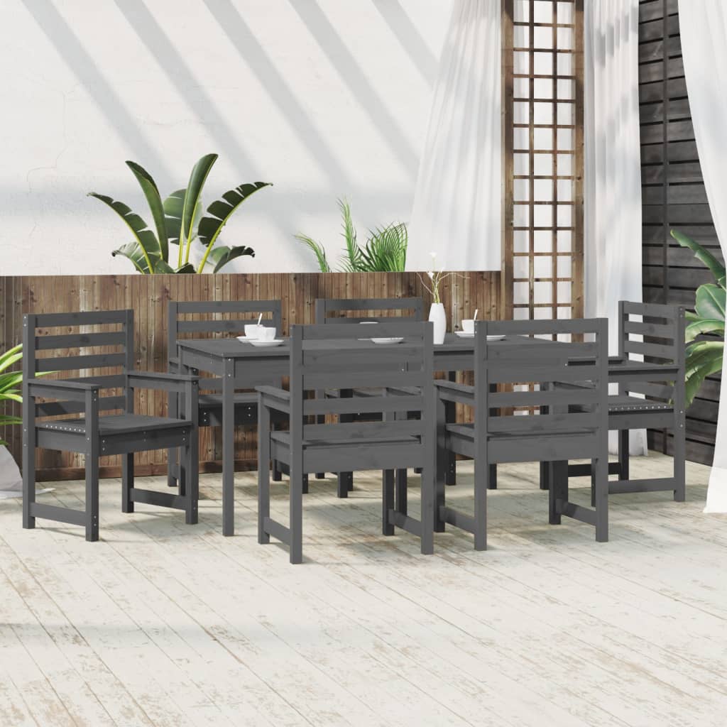 7 Piece Garden Dining Set Grey Solid Wood Pine