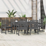 7 Piece Garden Dining Set Grey Solid Wood Pine - Side View