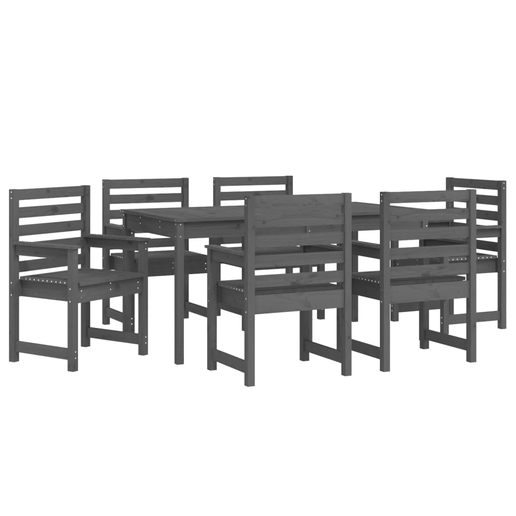 7 Piece Garden Dining Set Grey Solid Wood Pine