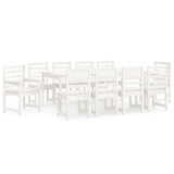 11 Piece Garden Dining Set White Solid Wood Pine